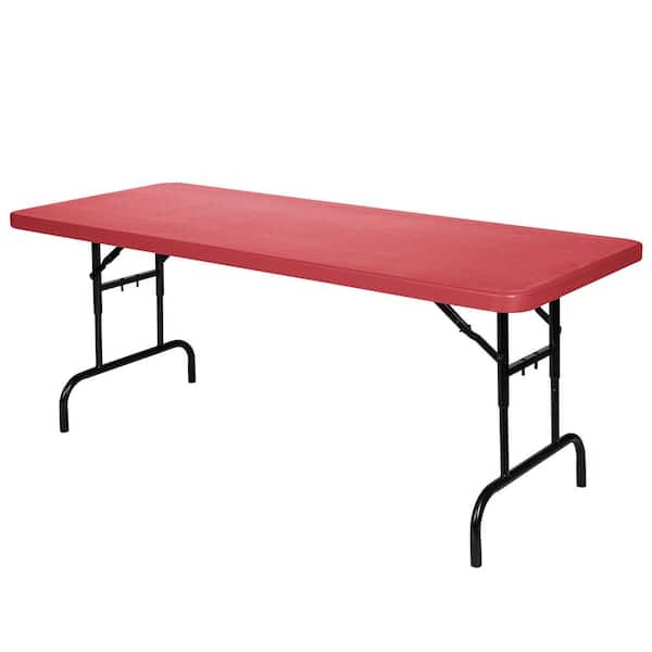 HAMPDEN FURNISHINGS Baldwin Collection 30 in. x 72 in. Height Adjustable Folding Table, Plastic Top, Red