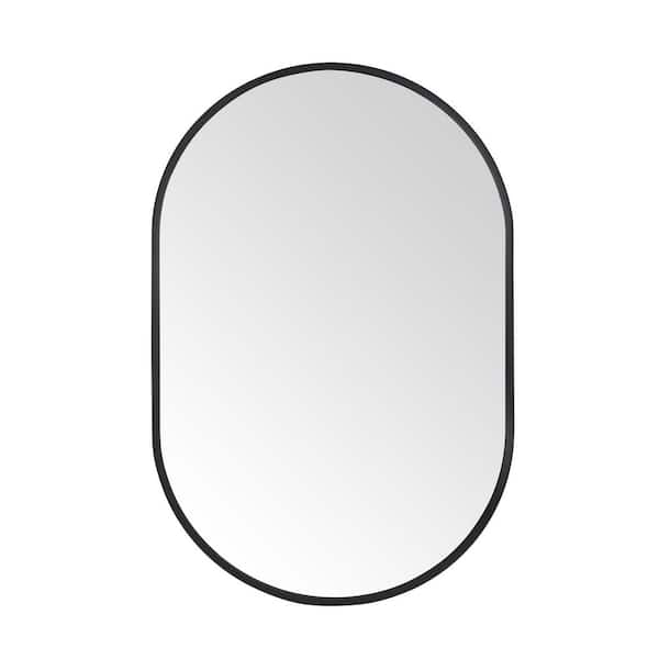 24 in. W x 36 in. H Modern Oval Metal Framed Wall Mounted Bathroom Vanity Mirror in Black