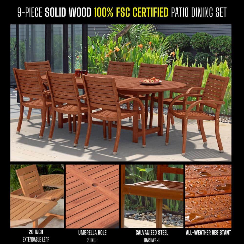 Coastal Charm 9-Piece Oval Eucalyptus Dining Set for 8