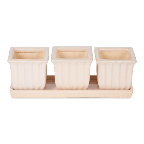 Zingz & Thingz White Square Ceramic Small Planter (Set of 3)