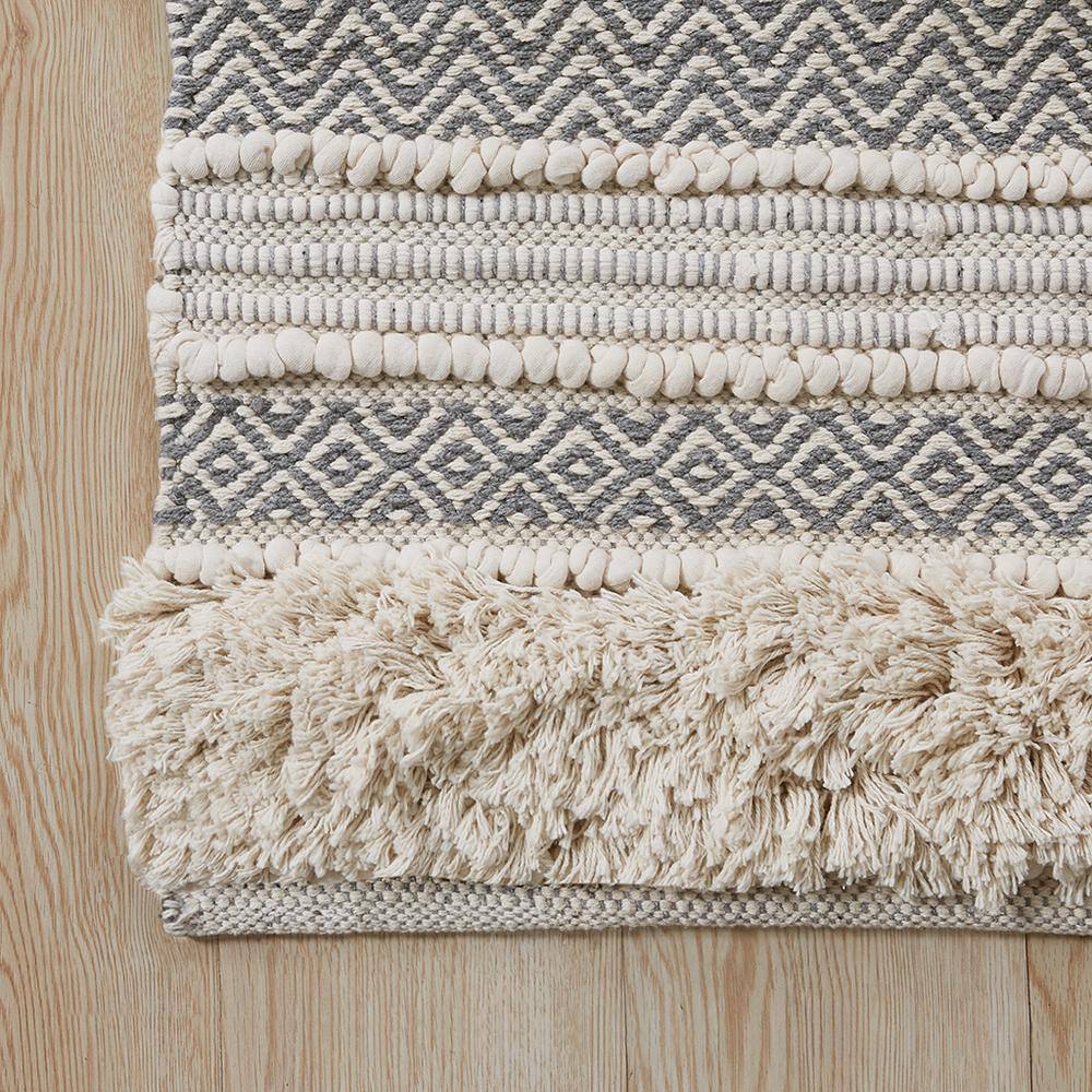 Nordic Shaggy Grey and Beige Patterned Bathroom Rug