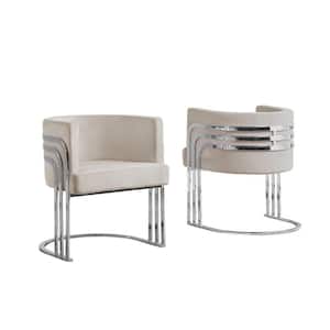 Paty Cream Velvet Chrome Upholstered Barrel Chair (Set of 1)