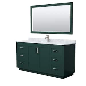 Miranda 66 in. W x 22 in. D x 33.75 in. H Single Sink Bath Vanity in Green with White Carrara Marble Top and Mirror