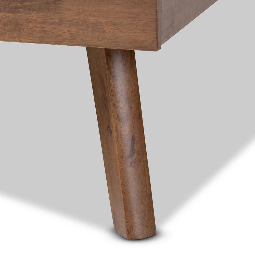 Devan Mid-Century Walnut & Light Grey Tufted Full Bed