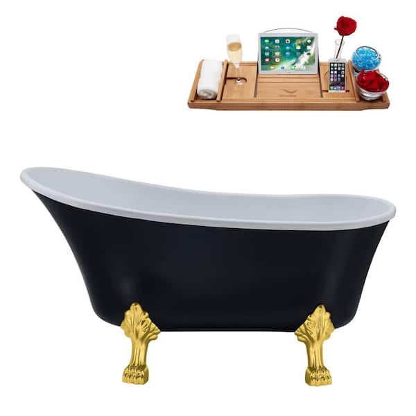 Streamline 67 in. Acrylic Clawfoot Non-Whirlpool Bathtub in Matte Black With Polished Gold Clawfeet And Polished Gold Drain