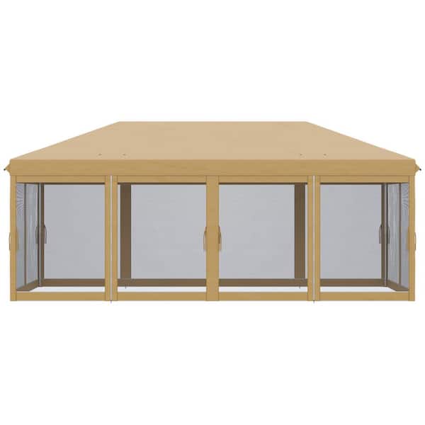 Sudzendf 10 ft. x 20 ft. Beige Pop Up Canopy Tent with Netting and Carry Bag, Heavy Duty Instant Sun Shelter