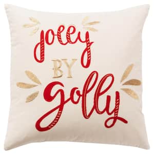Holiday Ivory/Red Sentiment Cotton Poly Filled Decorative 20 in. x 20 in. Throw Pillow