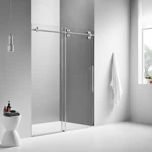 Big Roller 60 in. to 64 in. W x 74 in. H Sliding Frameless Shower Door in Brushed Nickel with Easy Cleaning Glass