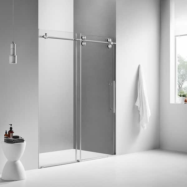 SERENE VALLEY Big Roller 64 in. to 68 in. W x 74 in. H Sliding Frameless Shower Door in Brushed Nickel with Easy Cleaning Glass
