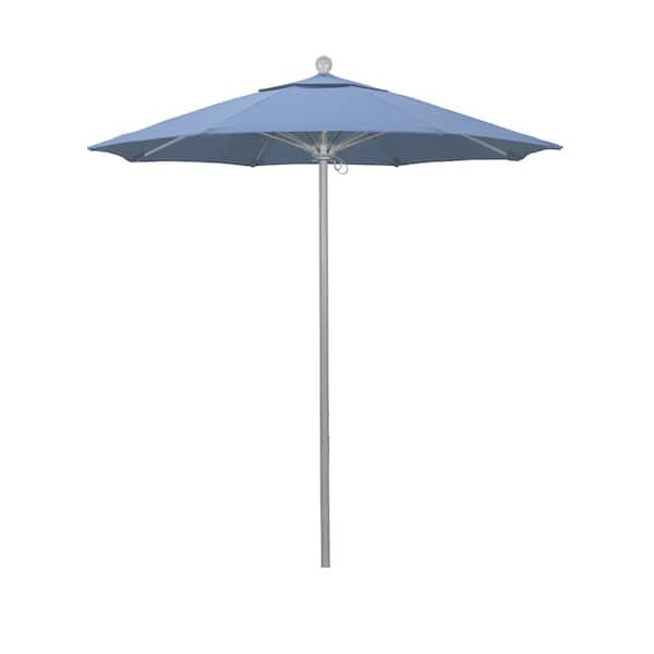 California Umbrella 7.5 ft. Gray Woodgrain Aluminum Commercial Market Patio Umbrella Fiberglass Ribs and Push Lift in Frost Blue Olefin