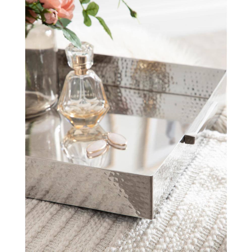 Samana Silver Hammered Stainless Steel Rectangular Tray