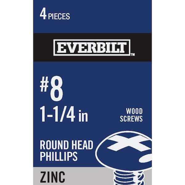 Everbilt #8 x 1-1/4 in. Phillips Round Head Zinc Plated Wood Screw (4-Pack)