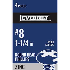 #8 x 1-1/4 in. Zinc Plated Phillips Round Head Wood Screw (4-Pack)