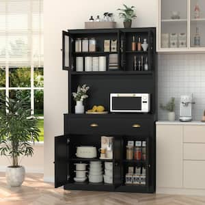 Black MDF 39.3 in. Sideboard Food Pantry Kitchen Buffet and Hutch with 4 Adjustable Shelves and 2-Drawer