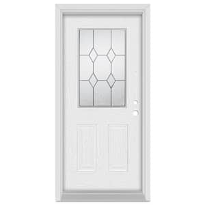 32 in. x 80 in. Geometric Left-Hand 1/2 Lite Patina Finished Fiberglass Oak Woodgrain Prehung Front Door