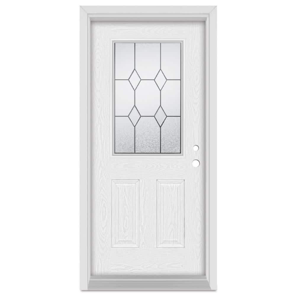 36 in. x 80 in. Geometric Left-Hand 1/2 Lite Patina Finished Fiberglass Oak Woodgrain Prehung Front Door price history on PriceWatchPro