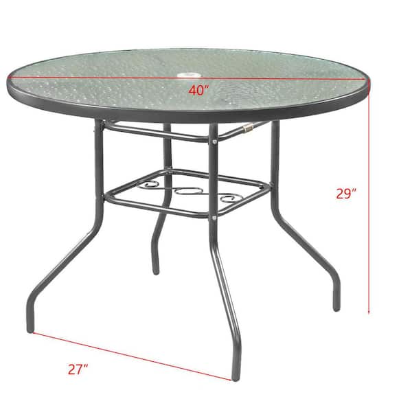 40 glass top patio umbrella table 40 in. Grey Round Metal Outdoor Dining Table With Umbrella Hole L094RCBR3Y