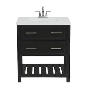 Milan 31 in. Bath Vanity in Espresso with Cultured Marble Vanity Top in White with White Basin