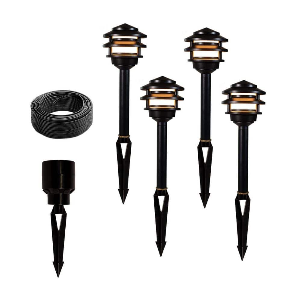 Low Voltage Black Hardwired Brass Pagoda Path Light with LED Bulb (4-Pack) price history on PriceWatchPro