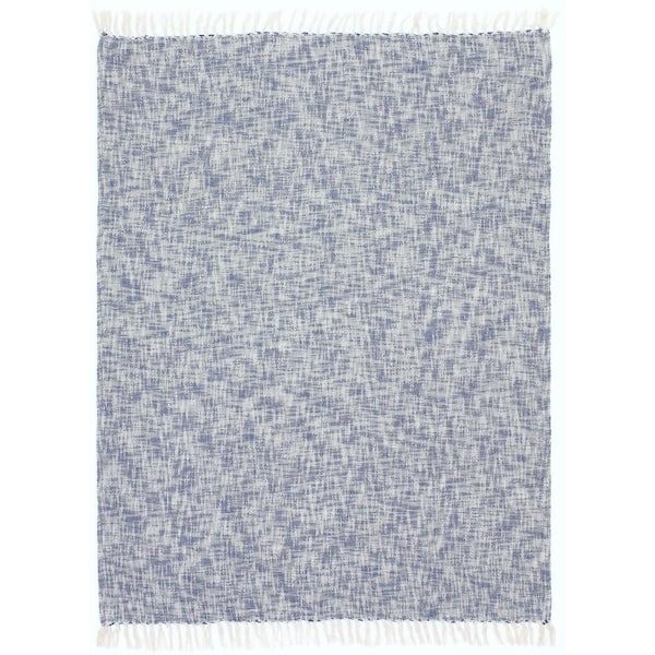 Unbranded Norah Boho Blue 50 in. x 60 in. Chambray Woven Fringe All Natural Cotton Throw Blanket