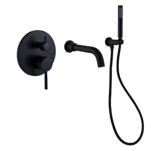 Single-Handle Wall Mount Roman Tub Faucet with Hand Shower，Bathtub Shower Faucet in. Matte Black