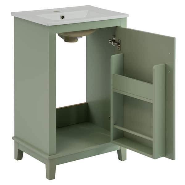 20 in. W x 15.5 in. D x 33.3 in. H Single Sink Freestanding Bath Vanity in Green with White Ceramic Top