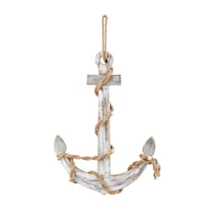 Wooden Brown Handmade Anchor Wall Art with Rope and Shell Accents