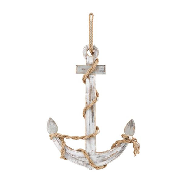 Litton Lane Wooden Brown Handmade Anchor Wall Art with Rope and Shell Accents