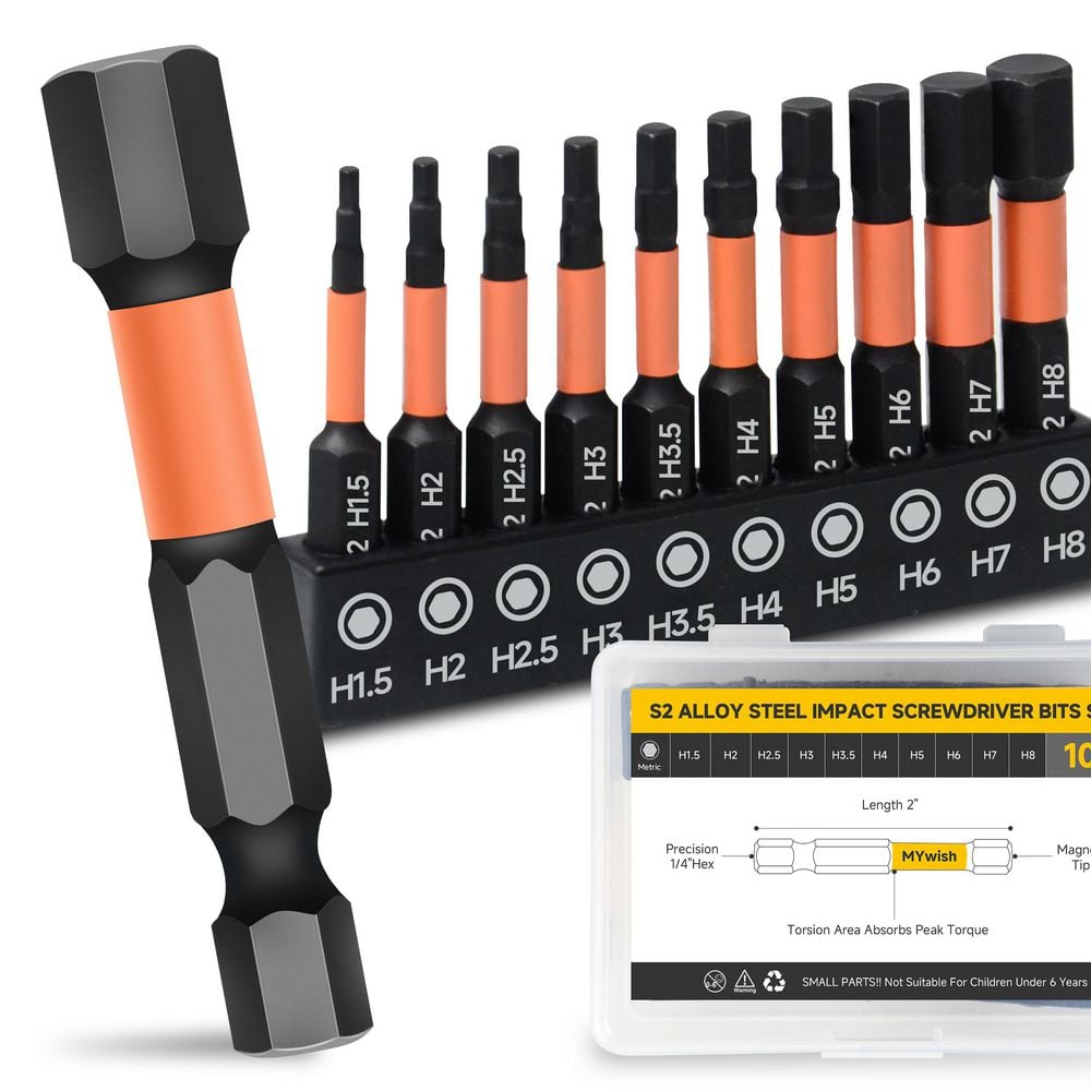 MYWISH Metric Allen Hex Bit Set, 1/4 in. Hex-Shank S2 Steel for Impact Drivers (10-Piece) (SF-PT010-HEXISO)