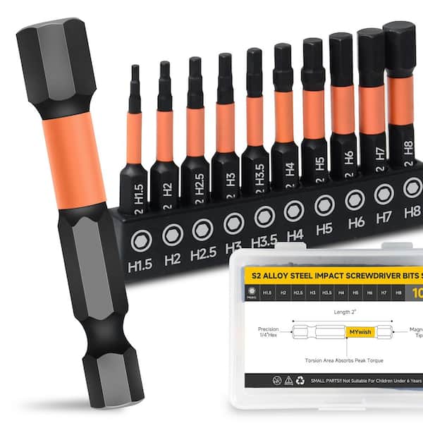 Metric Allen Hex Bit Set, 1/4 in. Hex-Shank S2 Steel for Impact Drivers (10-Piece)