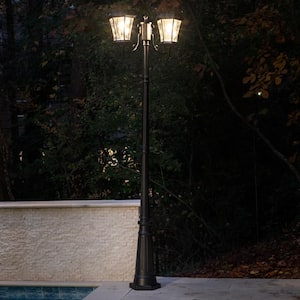 Victorian Bulb 2-Head Outdoor Waterproof Solar Lamp Post Light with Warm White LED Light Bulb and Mounting Pole