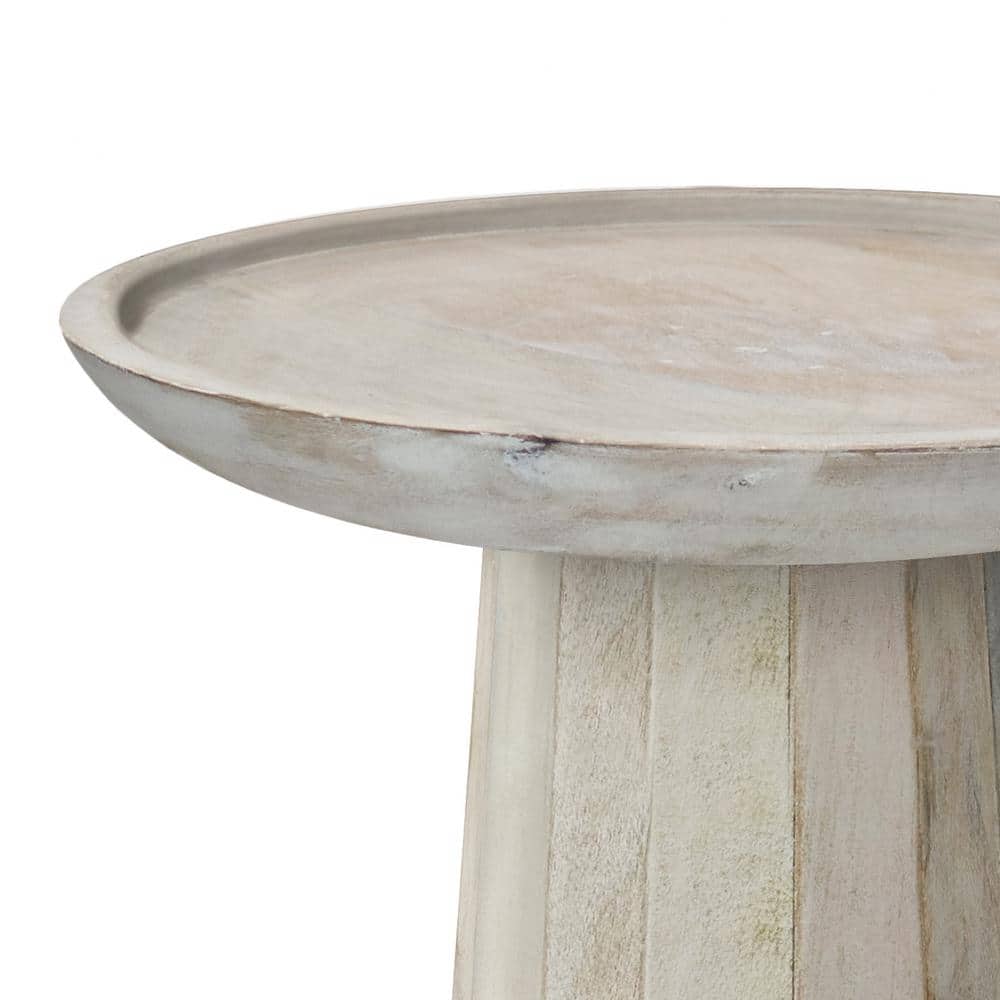 Dayton 13" White Wash Solid Mango Wood Round Accent Table