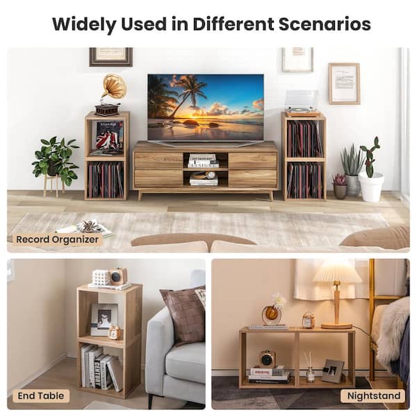 Costway 2-Pieces Natural Wood Stackable Storage Cube 2-Tier Narrow
