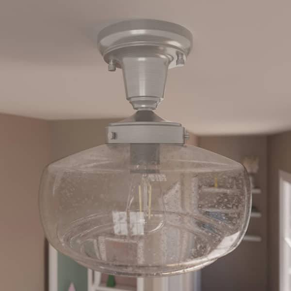Hunter Saddle Creek 1 Light Brushed Nickel Mini Pendant with Seeded Glass Shade Kitchen Light