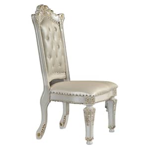 Vendome Synthetic Leather and Antique Pearl Finish Leather Side Chair Set of 2 with No Additional Features