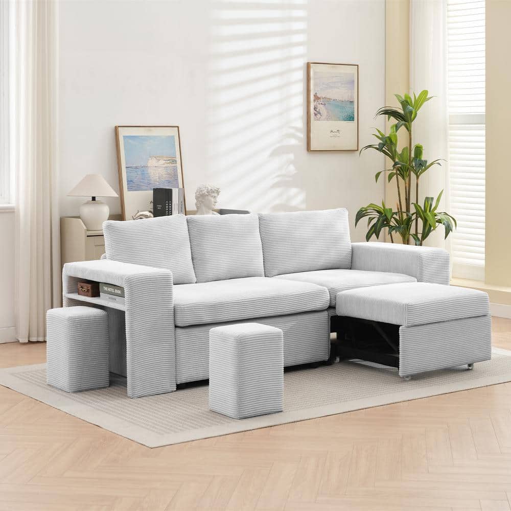 90.94 in. Grey Corduroy Upholstered L-Shaped Sleeper Sectional Sofa with Storage and Removable Ottomans for Living Room price history on PriceWatchPro