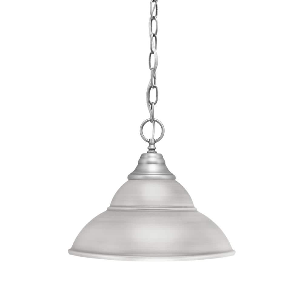 Kingston 100-Watt 1 Light Brushed Nickel Shaded Pendant Light with 13 in. B
