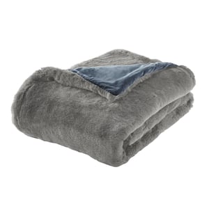 Piper Dark Gray Faux Rabbit Fur Throw Blanket