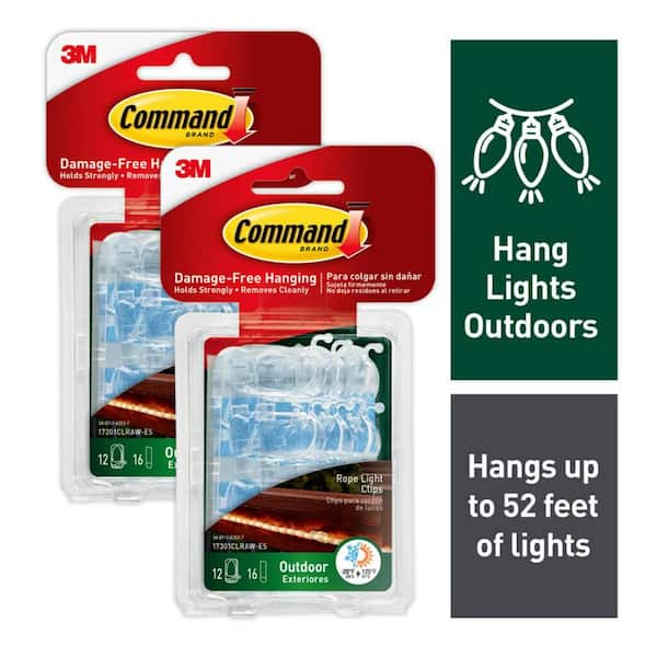 Clear Outdoor Rope Light Clips (2-Pack) (24 Hooks, 32 Water Resistant Strips)