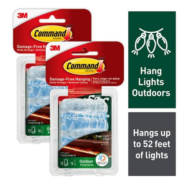 Command Clear Outdoor Rope Light Clips (2-Pack) (24 Hooks, 32 Water Resistant Strips)