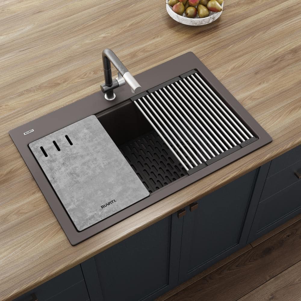 Espresso Granite Composite Drop-in Workstation Kitchen Sink