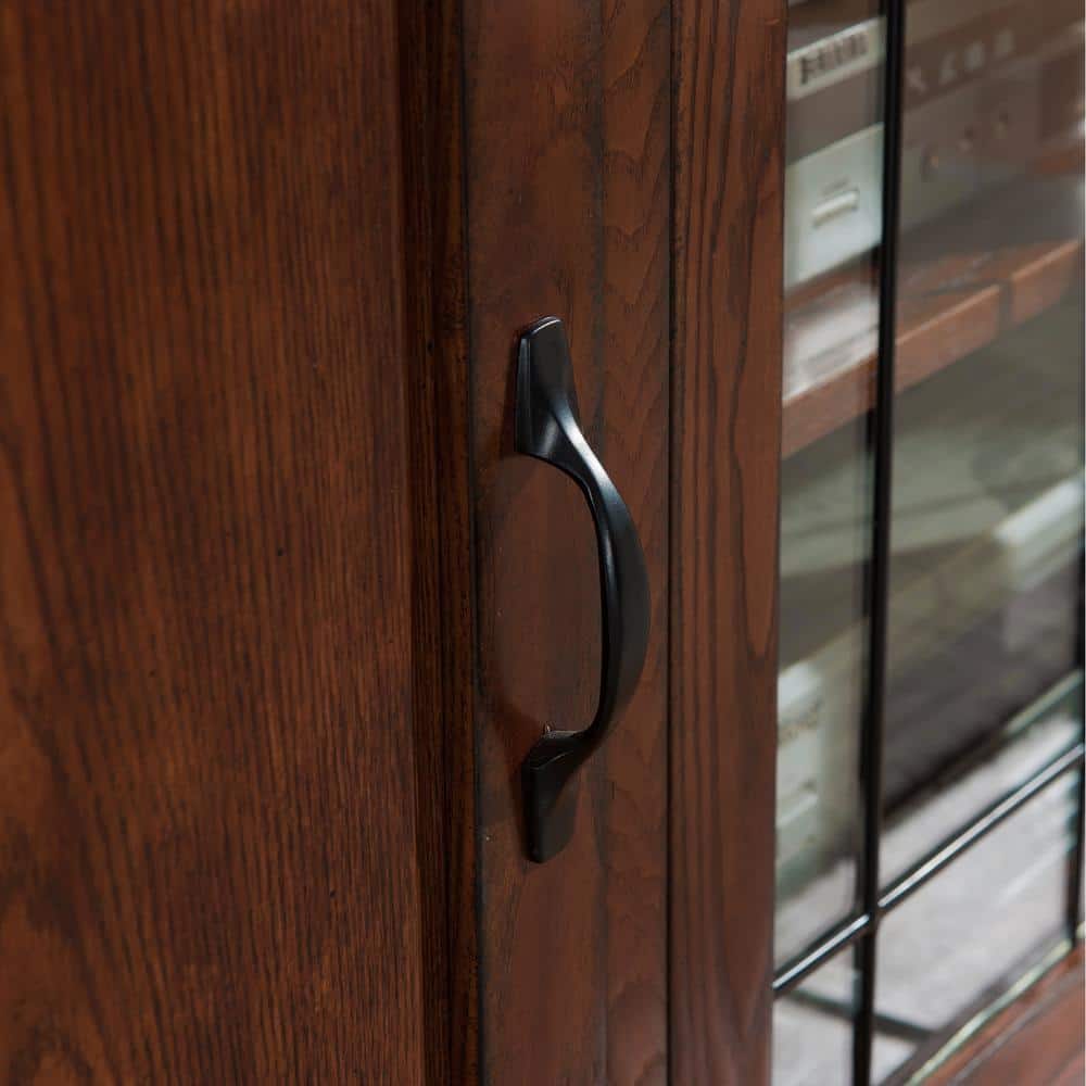 Burnished Oak 60" TV Stand with Leaded Glass Cabinet