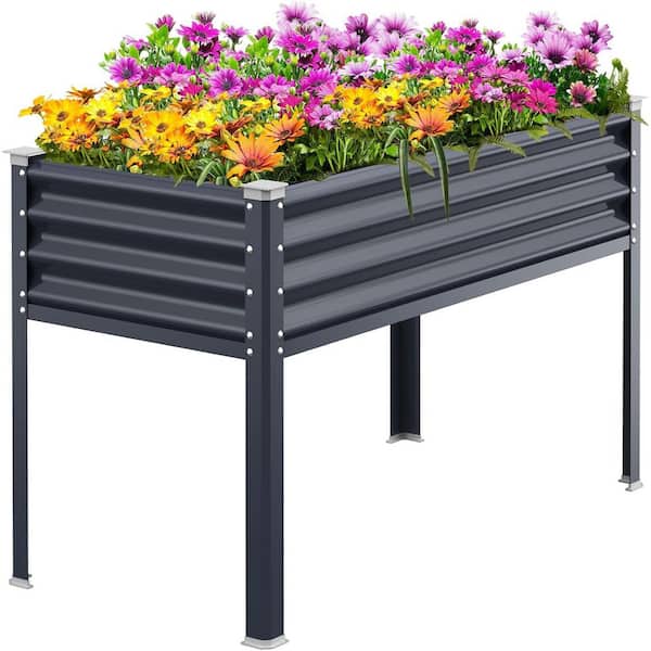 Raised Garden Bed with Legs 48in L x 24in W x 32in H Galvanized Metal Planter Box Midnight Blue Elevated for Flowers