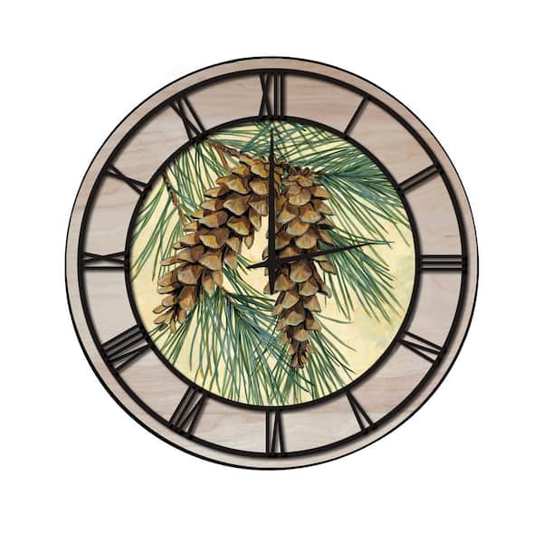 Unbranded Pinecone Woodgrain Accent and Black Numbers Imaged Wall Clock