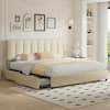VECELO Upholstered Bed Frame, Beige Metal Frame King Platform Bed with 4-Storage Drawers and Adjustable Headboard Bed Frame THD-CY-KB04-UP-BGE