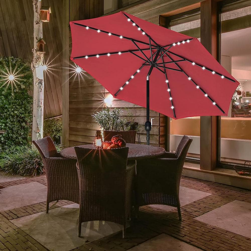 9 ft. Market Solar LED Lighted Push Button Tilt/Crank Patio Umbrella w/UV-R