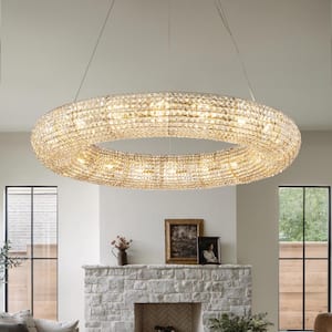 41in. 18-Light Glam Halo Round Chandelier with Crystal Beads Accents Not Buld Included