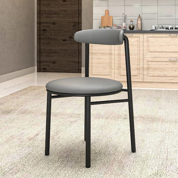 Leisuremod Upholstered Dining Chair in Polyester with Powder-Coated Steel Legs Lume Set of 2 in Charcoal