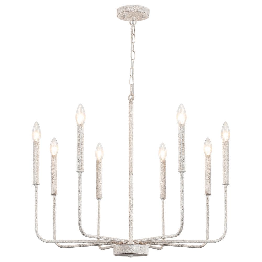 8-Light Distressed Vintage White Candlestick Chandelier for Kitchen with no