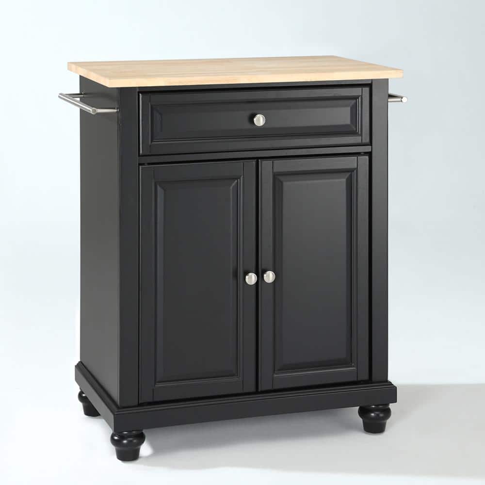 Cambridge Black Kitchen Island Cart with Natural Wood Top